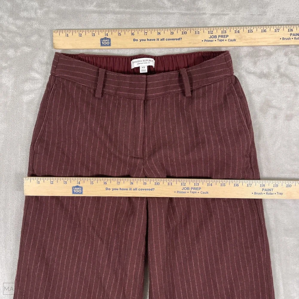 Banana Republic Womens Pants Everyday Wide Leg Pinstripes Wool Blend XS Marn/Brn